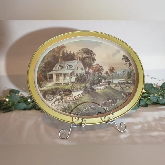 Vintage Currier & Ives Oval Tray - "The American Homestead" - Picture 6 of 11